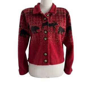 County Clothing Company Red Boho Slouchy Crop Jacket Medium Button Up